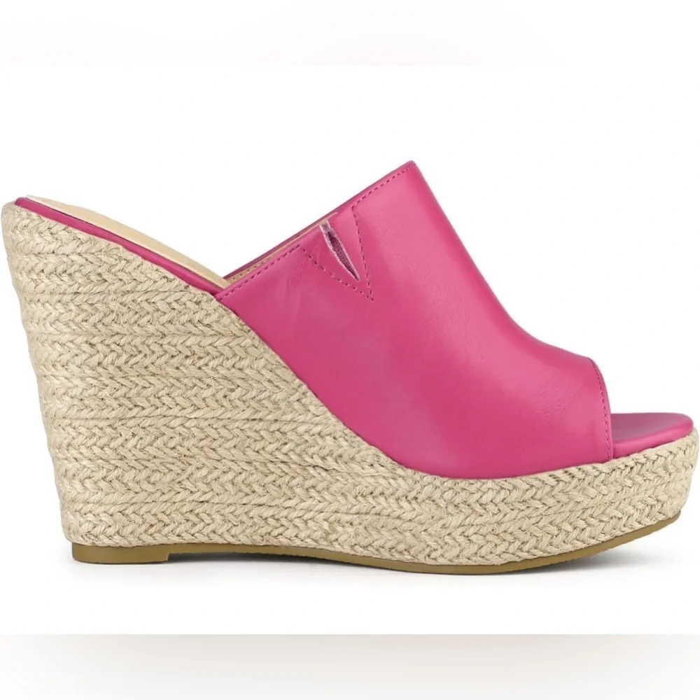 Allegra K Slip on Platform Sandals Espadrilles Wedges Slides Mules, Hot Pink 9